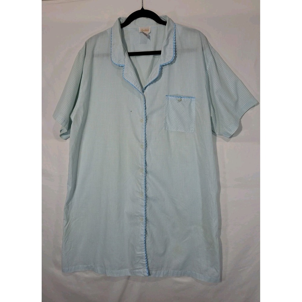 Barbizon Nightshirt Womens XL Blue Gingham Vintage Lace Trim Sleepwear *Hole